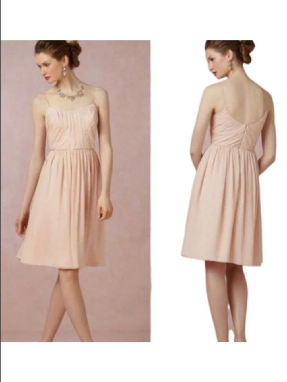 BHLDN Hitherto Giselle Pleated Chiffon Dress Anthro Rose Blush
